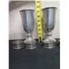 Image 10 : Qty 2 Metal Stemmed Beverage Ware 7"H Marked USA & 4 Napkin Rings