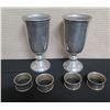 Image 1 : Qty 2 Metal Stemmed Beverage Ware 7"H Marked USA & 4 Napkin Rings
