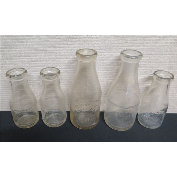 Qty 5 Glass Hind Clarke Dairy Milk Bottles Misc Size 7-10"H