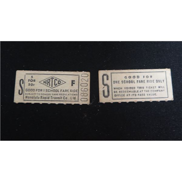 Qty 2 HRTCO School Fare Ride Tickets Honolulu Rapid Transit Co. Ltd.
