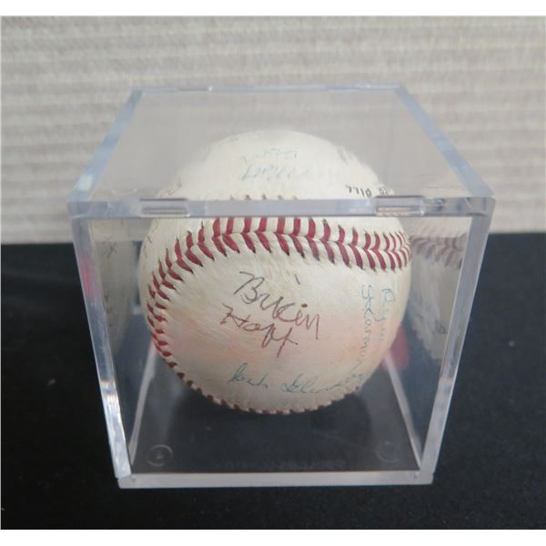 Autographed Little League Leather Ball Signed by Team in Square Display