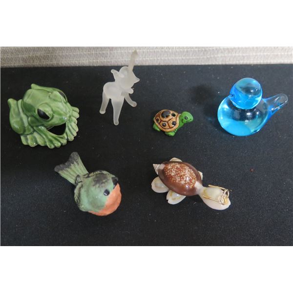 Qty 6 Animal Figurines: Frog, Bird, Turtles, Elephant & Crystal Duck by Larson