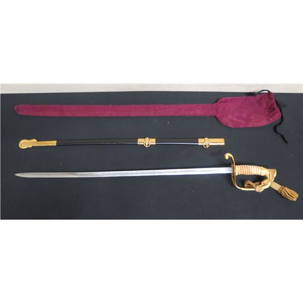 B. Pasquale Co. Engraved Sword w/ Scabbard & Case 33"L