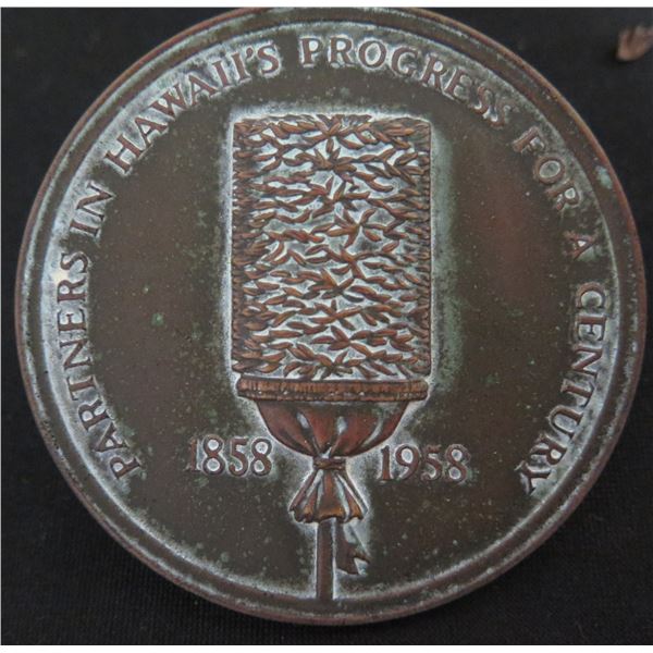 Partners in Hawaii's Progress for a Century 1858-1958 Collectible Pin 2.75"D