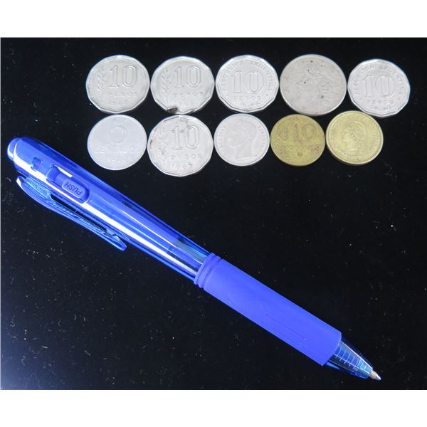 Qty 10 Loose Coins: Pesos, Centavos, Republica Argentina, Bolivar, etc
