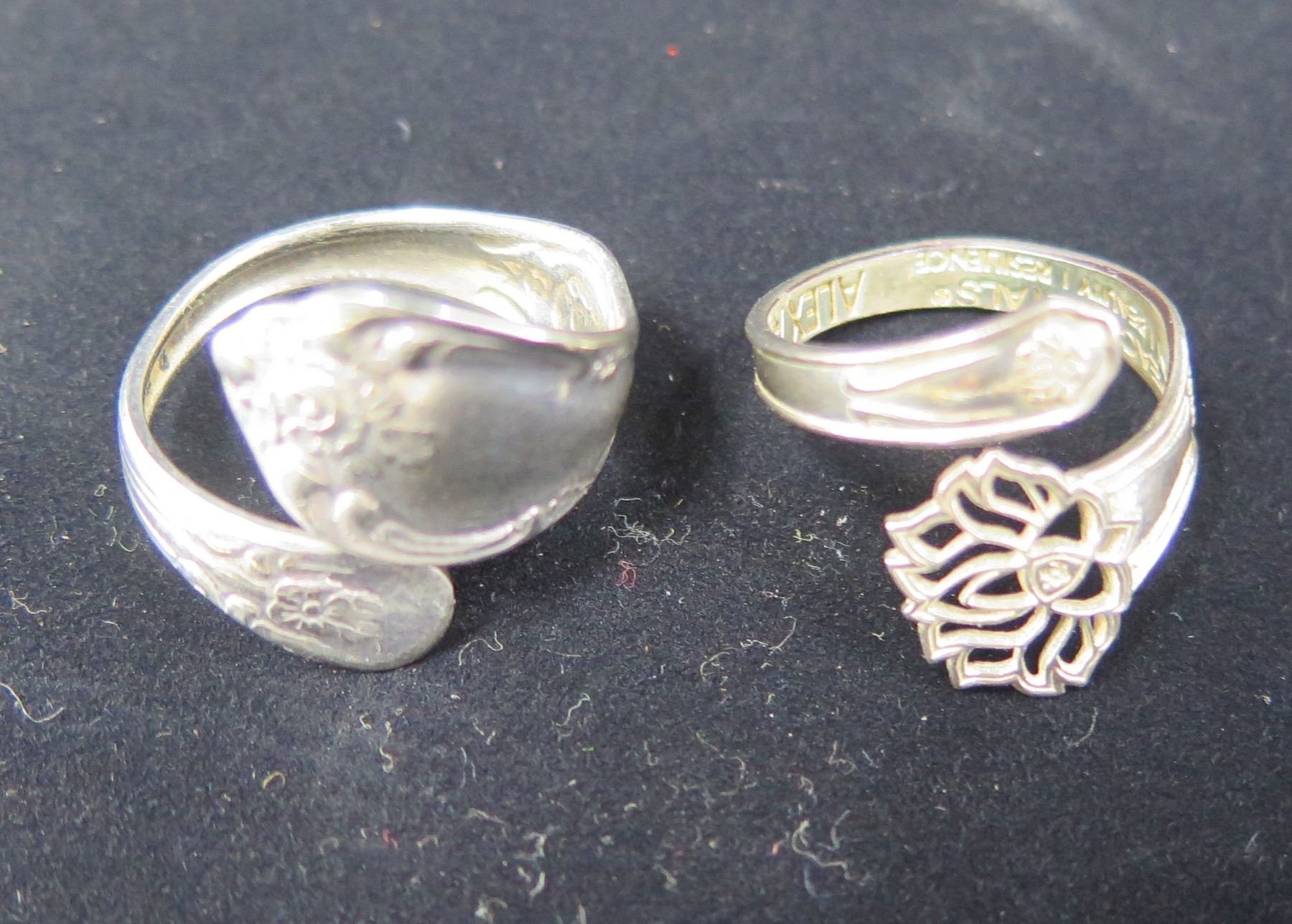 Qty 2 Spoon Wrap Rings (1 Marked 925 Sterling) Adjustable Size 8, 7.21 ...