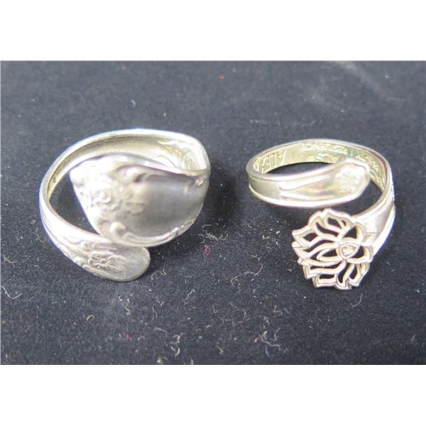 Qty 2 Spoon Wrap Rings (1 Marked 925 Sterling) Adjustable Size 8, 7.21 grams