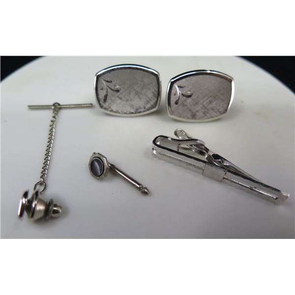 Qty 2 Cufflinks & Matching Tie Tack, Swank Tie Bar Clasp, etc