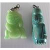 Image 1 : Qty 2 Green Carved Natural Stone Pendants: Lucky Cat & Male Figure