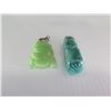 Image 2 : Qty 2 Green Carved Natural Stone Pendants: Lucky Cat & Male Figure