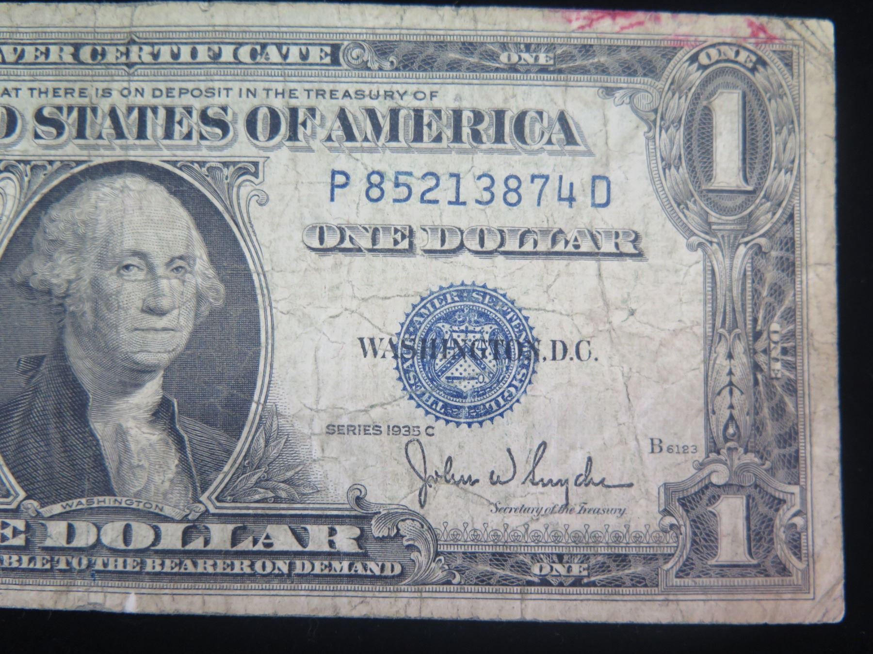 Series 1935 C One Dollar Silver Certificate Without In God We Trust