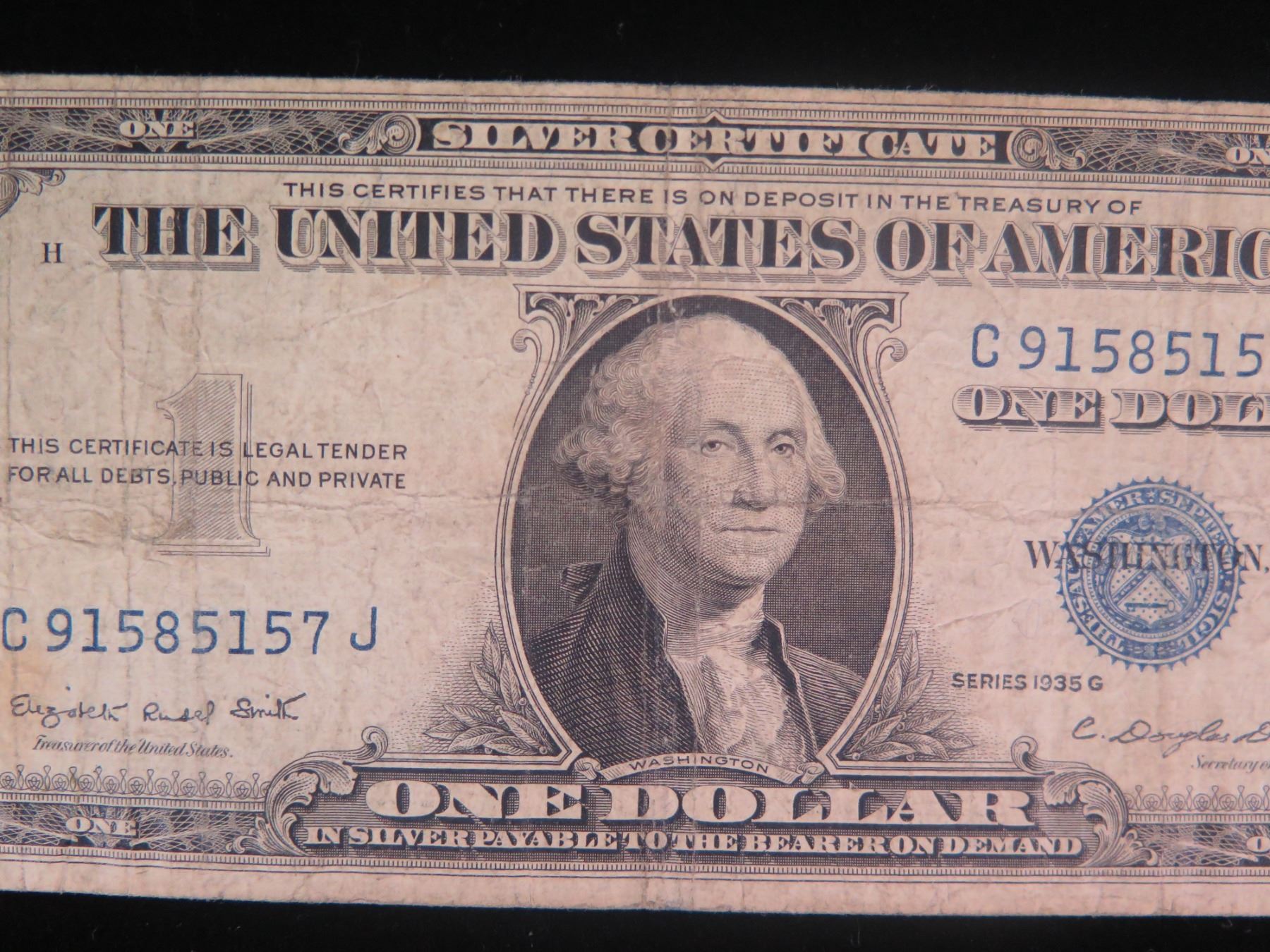 Series 1935 G One Dollar Silver Certificate Without In God We Trust
