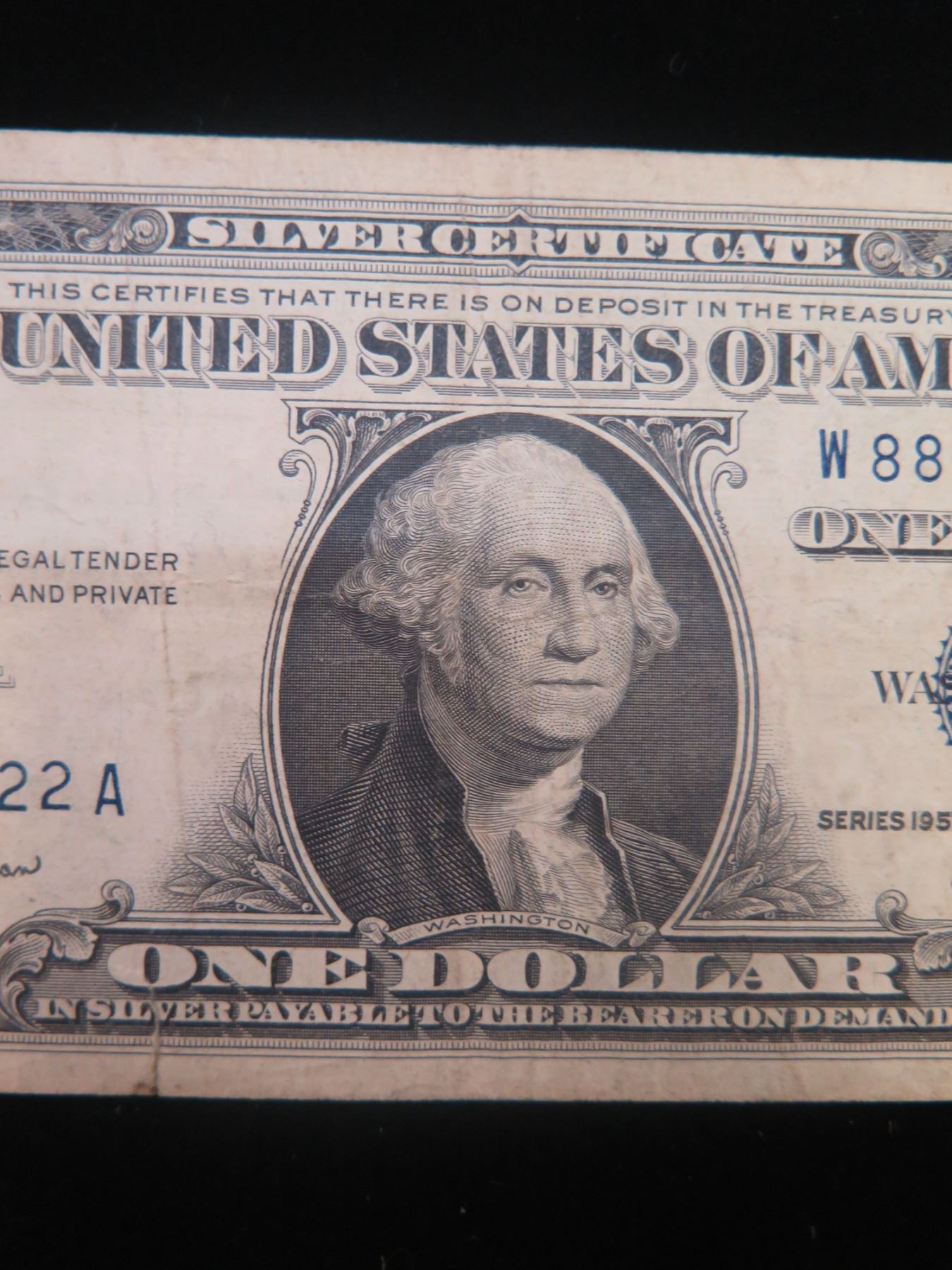 Series 1957 B One Dollar Silver Certificate Error Note w/ Misaligned Dies Series 1957 B One Dollar Silver Certificate Error Note w/ Misaligned Dies