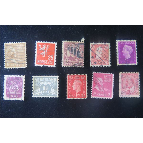 Qty 10 Collectible Stamps: Norge, Danmark, Nederland, Canada Portugal , US Postage Misc Value, etc