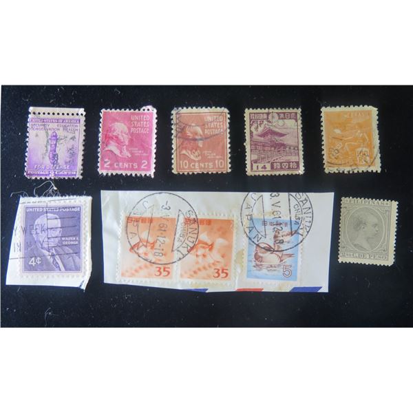 Qty 10 Collectible Stamps: Brasil, Japan, Filipinas, US Postage Misc Value, etc