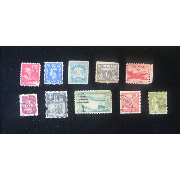Qty 10 Collectible Stamps: Nederland, Sverige, New Zealand, Portugal, US Postage Misc Value, etc
