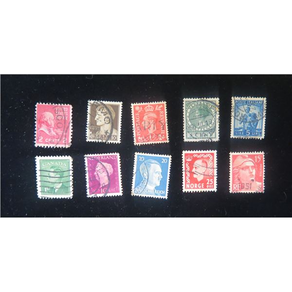 Qty 10 Collectible Stamps: Poste Italiane, RF, Norge, Postage Revenue, US Postage Misc Value, etc