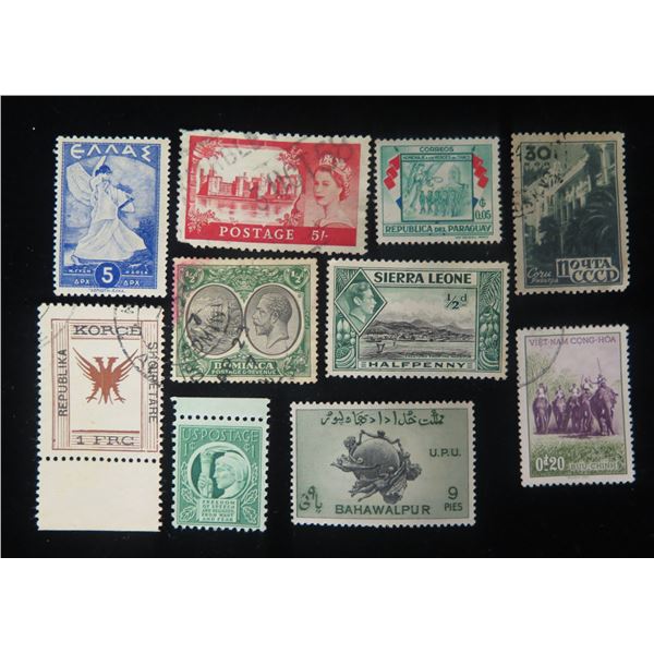 Qty 10 Collectible Stamps: Paraguay, Noyta CCCP, Sierra Leone, Dominica, US Postage Misc Value, etc