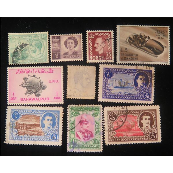 Qty 10 Collectible Stamps: Trinidad & Tobago, Australia, Norge, Iran, Persanes, etc