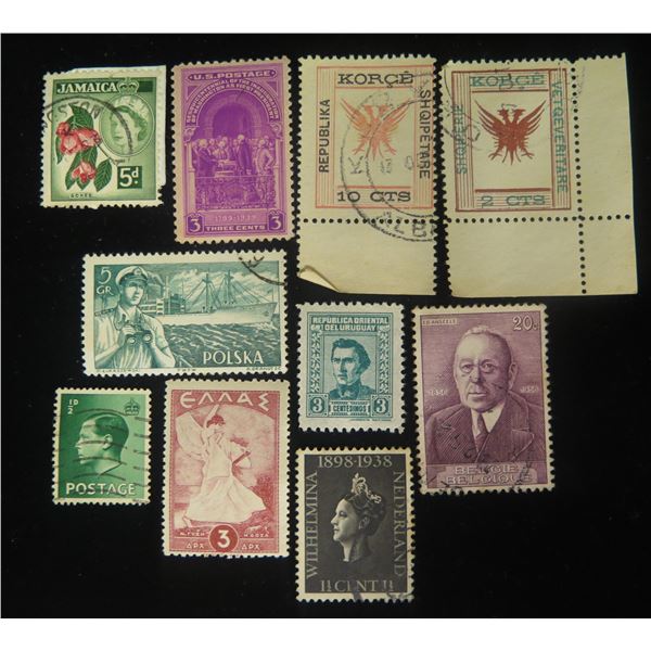 Qty 10 Collectible Stamps: Jamaica, Korge, Polska, Uruguay, Belgique, Nederland, etc