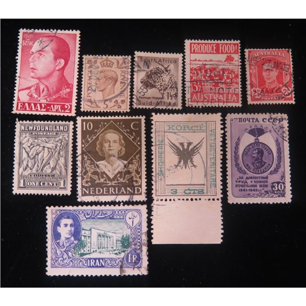 Qty 10 Collectible Stamps: South Africa, Australia, Noyta CCCP, Nederland, Iran, etc