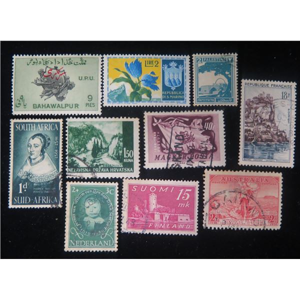 Qty 10 Collectible Stamps: Bahawalpur, Palestine, South Africa, Nederland, Finland, etc