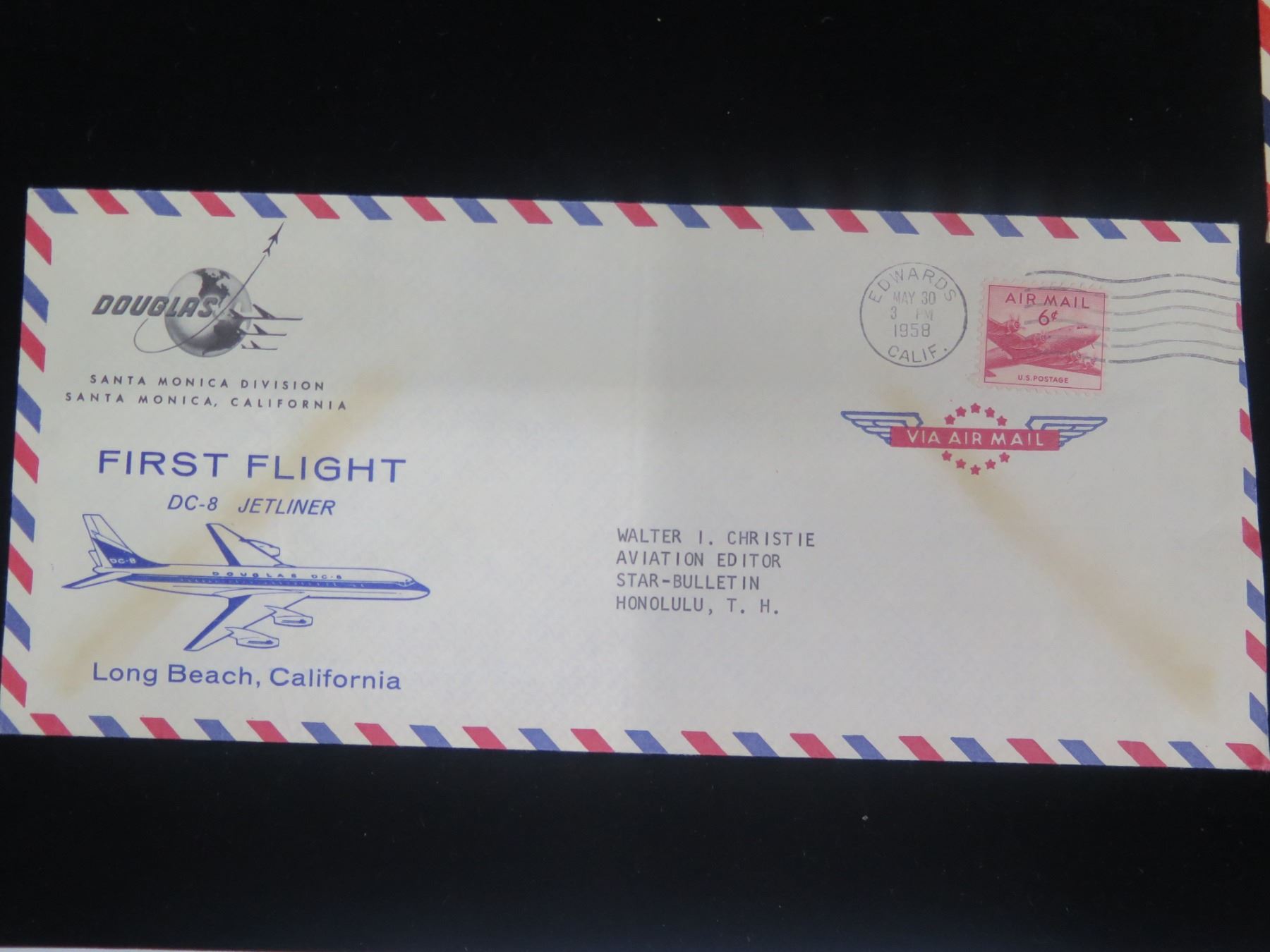 Qty 3 Envelopes: First Flight DC-8 Jetliner 1958, First Non Stop 1954 ...