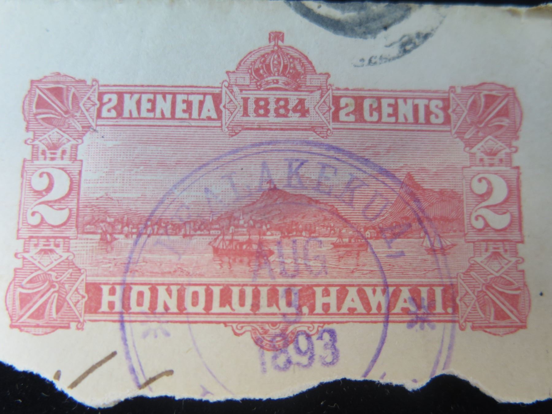 Honolulu Hawaii 2 Keneta 2 Cents 1884 Stamp Postmarked 1893 honolulu-hawaii-2-keneta-2-cents-1884-stamp-postmarked-1893
