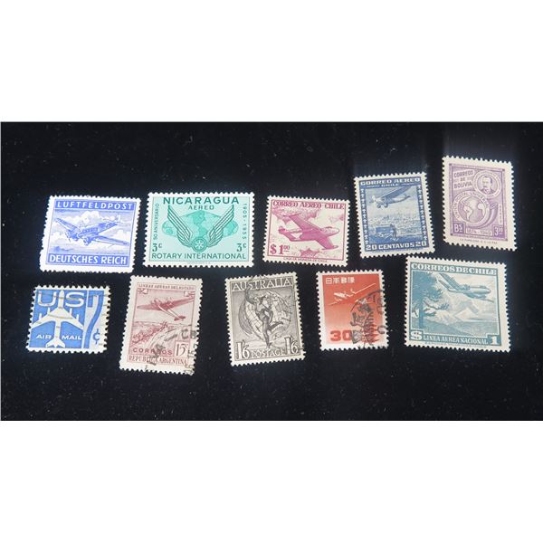 Qty 10 Collectible Stamps: Deutsche Reich, Nicaragua, Chile, Bolivia, Australia, Argentina, etc