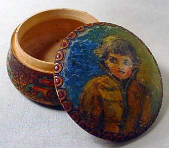 C. 1910 PYROGRAPHY RUSSIAN HAND PAINTED WOOD BOX