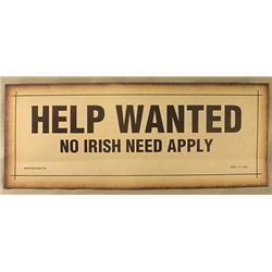  HELP WANTED - NO IRISH NEED APPLY  PAPER SEGREGAT