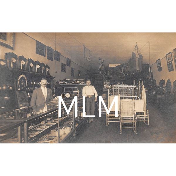 Men at Counter Shop Store Interior Real Photo Postcard