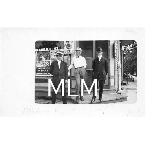3 Men Out Front Store - Bar Beer Signs Photo Postcard
