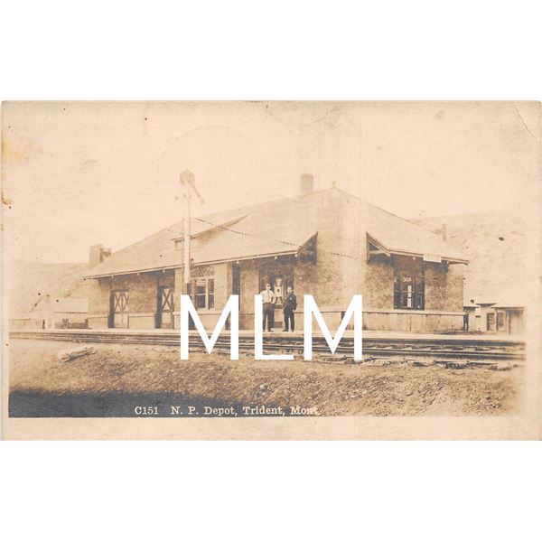 N.P. Train Depot Trident, Montana Real Photo Postcard