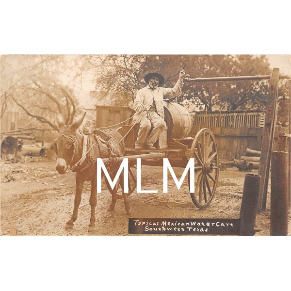Donkey Wagon "Typical Mexican Water Cart" Southwest Texas Photo Postcard