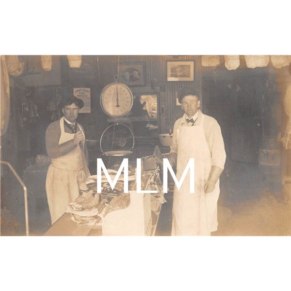 2 Butchers Interior Meat Shop Photo Postcard