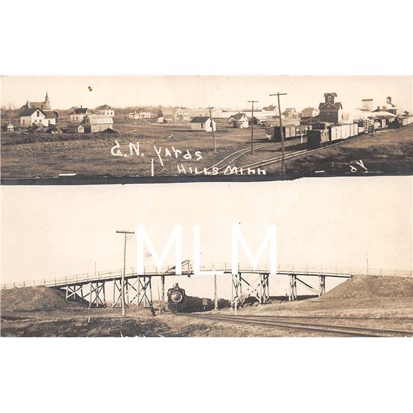 2 View G.N. Yards Train Railroad Hills, Minnesota Photo Postcard
