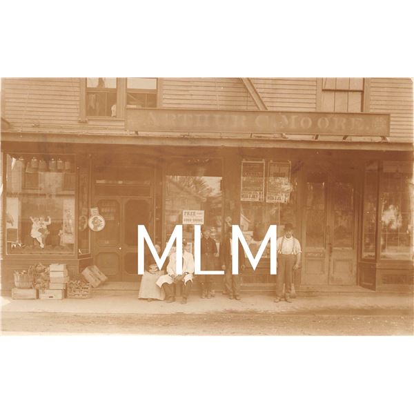 People Gathered at Store Front Moxie Sign Brewer, Maine Photo PC