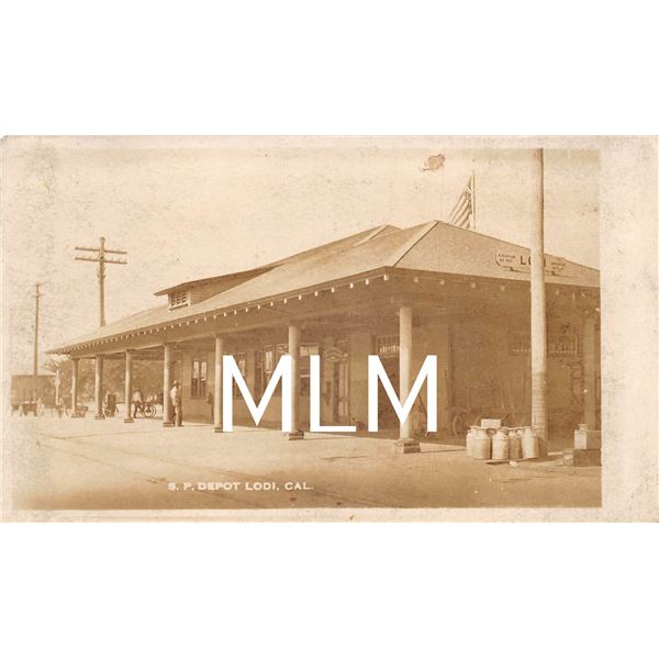 S.P. Train Depot Railroad Lodi, California Photo Postcard