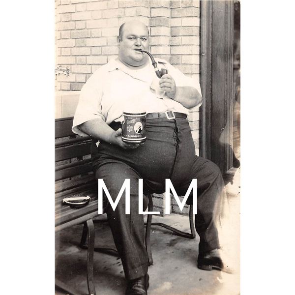 Large Man George Washington Tobacco Can & Pipe Photo Postcard