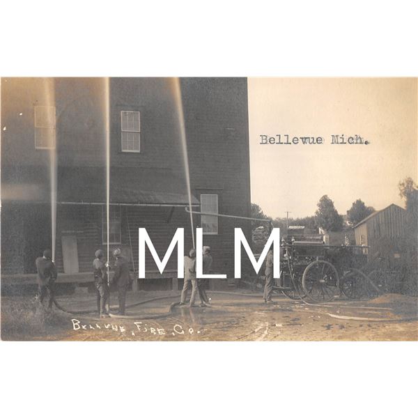Fire Department Putting Out Fire Bellevue, Michigan Photo Postcard