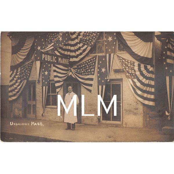 Patriotic American Flags at Public Market Uxbridge, Massachusetts Photo Postcard