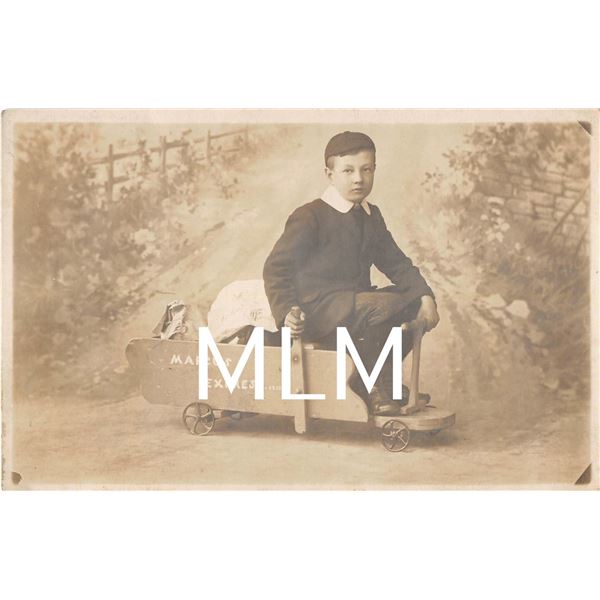 "Marcus Express" Boy In Cart Wagon Photo Postcard