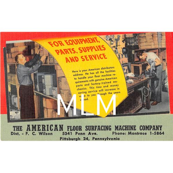 American Floor Surfacing Machine Company Factory Linen Postcard Toledo, Ohio PC
