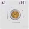 Image 1 : 1851 Type 1 $1 Liberty Head Gold Dollar Coin