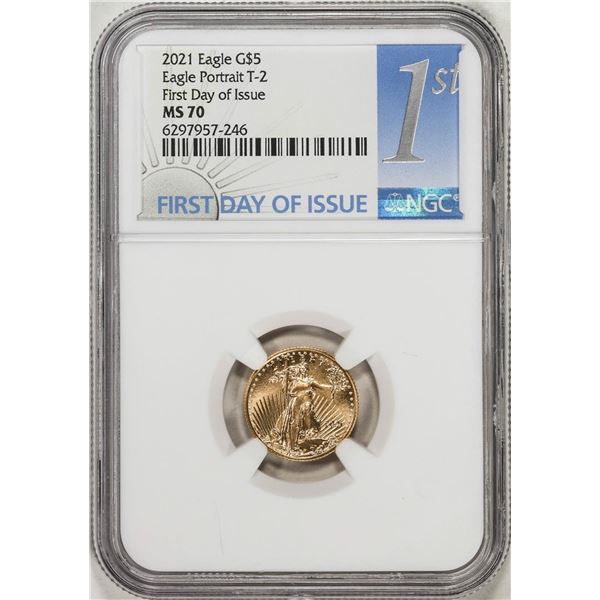 2021 Type 2 $5 American Gold Eagle Coin NGC MS70 First Day of Issue