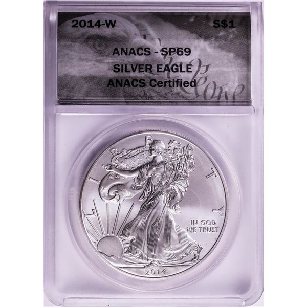 2014-W $1 Burnished American Silver Eagle Coin ANACS SP69