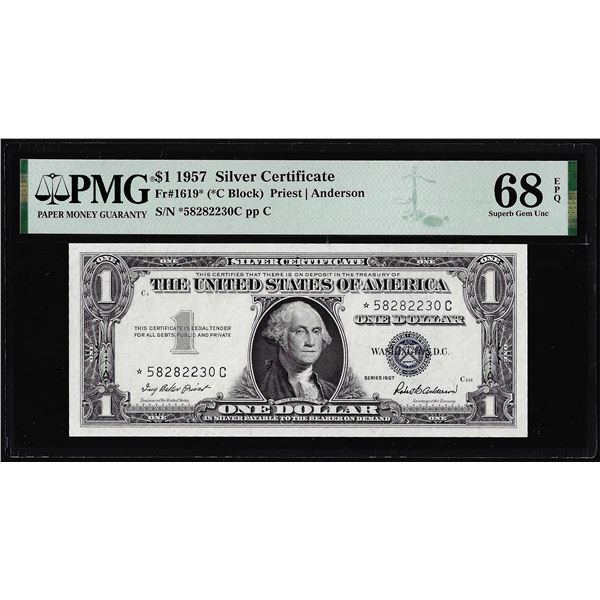1957 $1 Silver Certificate Star Note Fr.1619* PMG Superb Gem Uncirculated 68EPQ