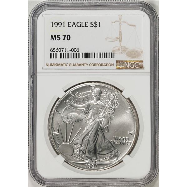 1991 $1 American Silver Eagle Coin NGC MS70