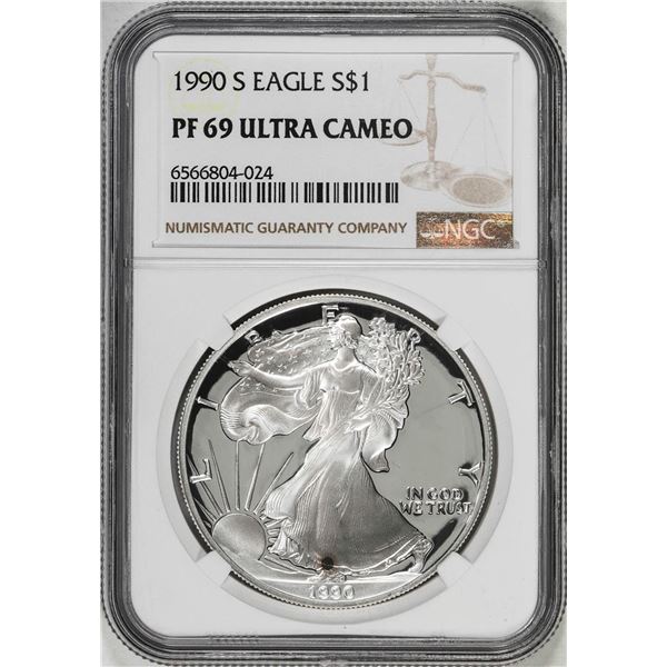 1990-S $1 Proof American Silver Eagle Coin NGC PF69 Ultra Cameo